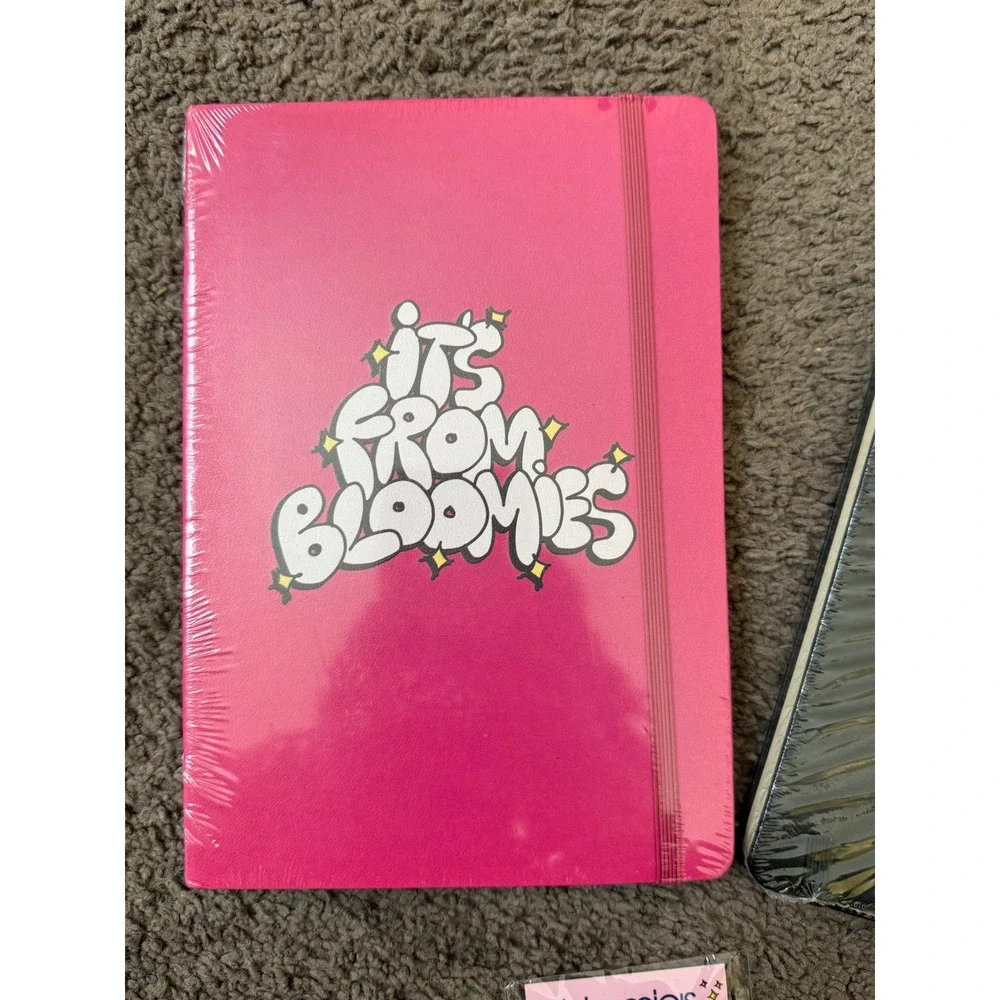 Bloomies Doodle Notebook Set‎ and Bag Charm Pink Black Journal Bundle NWT